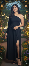 Load image into Gallery viewer, G320 ,Black Slit Cut One Shoulder  Shoot Trail Gown, (Size All )