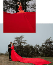 Load image into Gallery viewer, G603(5), Red Slit Cut Semi Offshoulder Prewedding Long Trail Gown, (All Sizes)