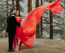 Load image into Gallery viewer, G603(5), Red Slit Cut Semi Offshoulder Prewedding Long Trail Gown, (All Sizes)