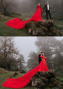 G603(5), Red Slit Cut Semi Offshoulder Prewedding Long Trail Gown, (All Sizes)