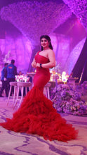 Load image into Gallery viewer, G113, Wine Red One Shoulder Layered Fish Cut Trail gown (SIZE ALL)