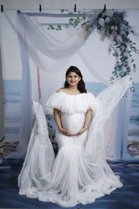 W608, White Maternity Shoot Baby Shower Trail Gown, Size (All)pp