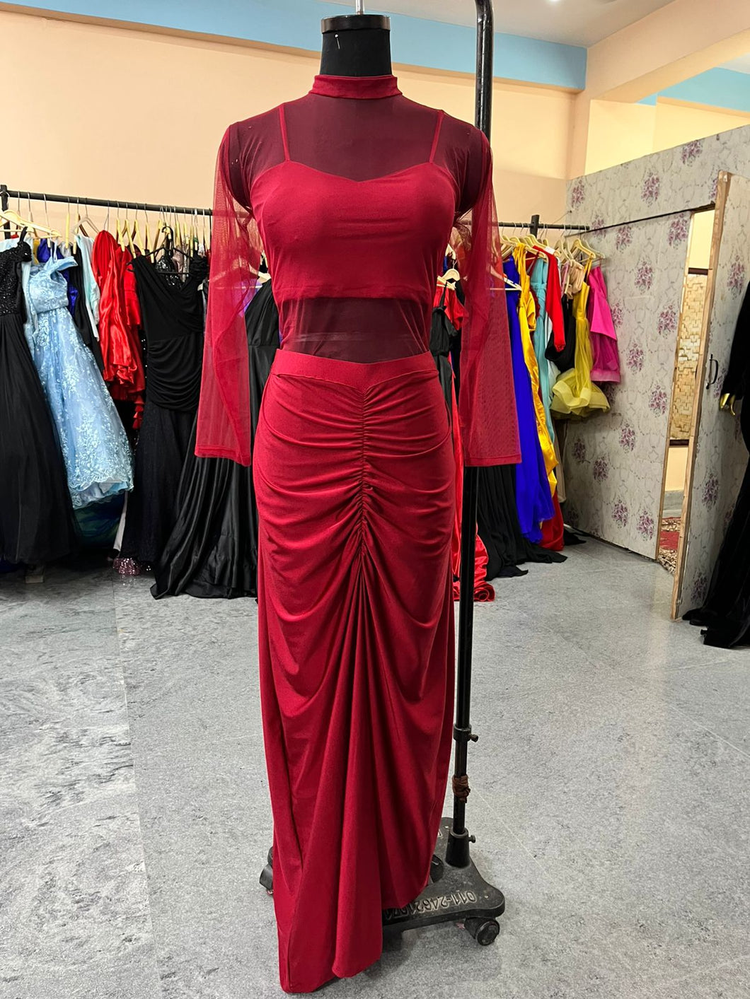 G1111 Wine Draped Halter Neck Maternity Shoot Gown (p)