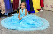 Load image into Gallery viewer, G2126, Ice Blue mother daughter Slit Cut Frilled Shoot Trail Gown With Inner, Size (All)