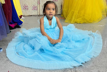 Load image into Gallery viewer, G2126, Ice Blue mother daughter Slit Cut Frilled Shoot Trail Gown With Inner, Size (All)