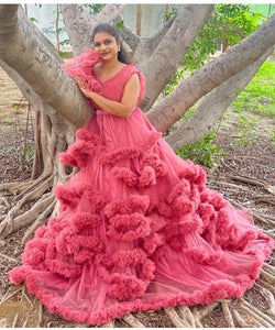 G878 (4), Peach Ruffled Mother-Daughter Gown, Size (All)