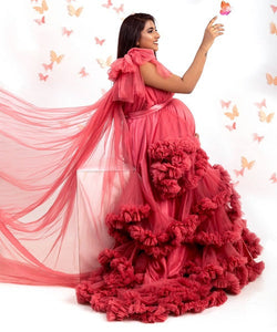 G878 (4), Peach Ruffled Mother-Daughter Gown, Size (All)
