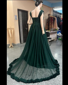 G822, Bottle Green Ruffled Mother Daughter Shoot  Gown, Size (All)