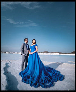 G237 (2),Luxury Royal Blue Puffy  Mother Daughter Shoot Gown,  Size - (XS-30 to XXL-42)