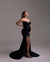 Load image into Gallery viewer, G1004, Black Slit Cut TubeTop Trail Gown, Size (ALL)pp