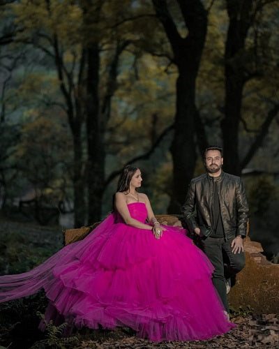 G940 Hot Pink Ruffle Long Trail Ball Gown Size All Sizes Style Icon www.dressrent.in