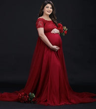 Load image into Gallery viewer, G1129, Wine Lace Top Maternity Shoot Trail Gown, Size (ALL)pp