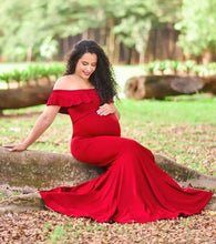 Load image into Gallery viewer, G342, Wine Off Shoulder Maternity Shoot Gown, Size(ALL)