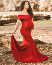 Load image into Gallery viewer, G342, Wine Off Shoulder Maternity Shoot Gown, Size(ALL)