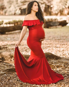 G342, Wine Off Shoulder Maternity Shoot Gown, Size(ALL)