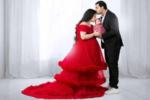 Load image into Gallery viewer, G968, Wine Slit Cut Puffy  Frills Maternity Trail Gown With Inner, (All Sizes)