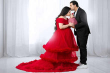 Load image into Gallery viewer, G968 (2), Wine Slit Cut Puffy  Frills mother daughter Trail Gown With Inner, (All Sizes)