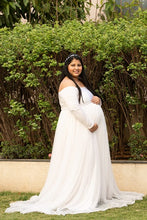 Load image into Gallery viewer, W544, White Trail Lycra Body Fit Maternity Gown, Size (All)