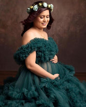 Load image into Gallery viewer, G2117, Bottle Green Ruffled Maternity Shoot Gown With Inner, Size (All)pp