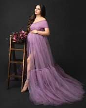 Load image into Gallery viewer, G2119 (2), Dusty Lavender Frilled Maternity Shoot Trail Gown, Size (All)