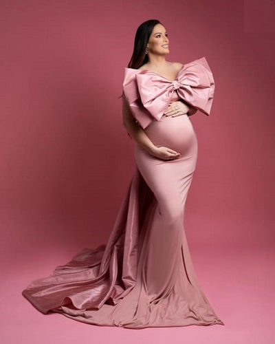 G2120, Peach Body Fit Maternity Shoot Trail Gown, Size (All)