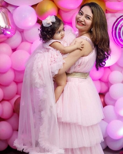 G2122, Pink Frilled Mother-Daughter Gown, Size (ALL)pp