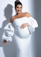 Load image into Gallery viewer, W233, White Ruffled Sleeves Maternity Shoot Trail Gown Size (All)pp