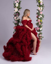 Load image into Gallery viewer, G2125, Wine Slit Cut Ruffled Maternity Shoot Trail Gown With Inner (All Size)pp