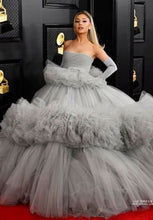 Load image into Gallery viewer, G787, Ariana Grande Dusty Grey Ruffled Long Trail Shoot Gown Size(ALL)pp