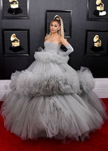 Load image into Gallery viewer, G787, Ariana Grande Dusty Grey Ruffled Long Trail Shoot Gown Size(ALL)pp
