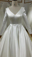 Load image into Gallery viewer, W153, White Satin Full Sleeves Wedding Trail Gown, Size (ALL)pp