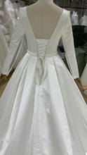 Load image into Gallery viewer, W153, White Satin Full Sleeves Wedding Trail Gown, Size (ALL)pp