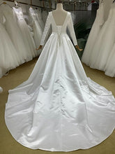 Load image into Gallery viewer, W153, White Satin Full Sleeves Wedding Trail Gown, Size (ALL)pp