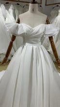 Load image into Gallery viewer, W160, White Satin Ruffle Sleeves Wedding Trail Gown, Size (ALL)pp