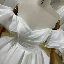 Load image into Gallery viewer, W160, White Satin Ruffle Sleeves Wedding Trail Gown, Size (ALL)pp