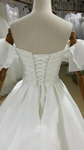 W160, White Satin Ruffle Sleeves Wedding Trail Gown, Size (ALL)pp