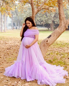 G77(7), Lavender Frilled  Maternity Shoot  Trail Gown, Size (All)