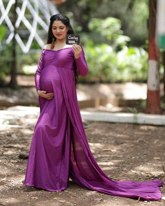 G41,(6) Purple Maternity Shoot Trail  Lycra Fit Gown, Size (ALL)