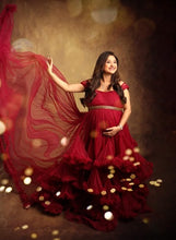 Load image into Gallery viewer, G6482, Dark Magenta Puffy Maternity Shoot Trail Gown Size, (SIZE ALL)