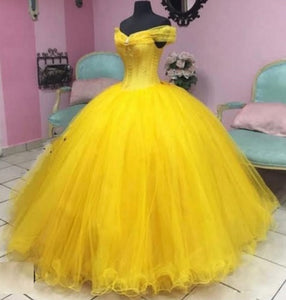 G738, Luxury Yellow Cindrella Princess Big Ball Gown, Size (ALL)