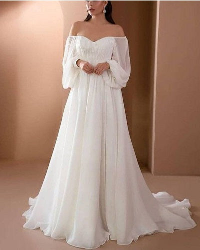 W255, White Full Sleeves Shoot Gown, Size(All)pp