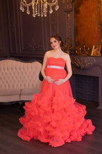 Load image into Gallery viewer, G523, Red Tube Ruffled Shoot Trail Gown Size (All)pp