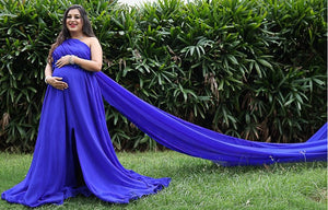 G275(2) ,Blue One Shoulder Maternity Flair Gown, Size(All)