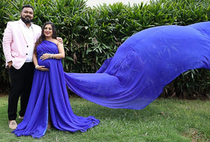G275(2) ,Blue One Shoulder Maternity Flair Gown, Size(All)