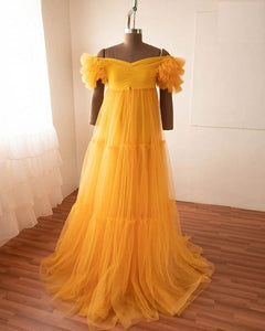G353, Yellow Ruffled Maternity Shoot  Gown, Size(All)pp