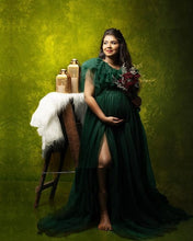 Load image into Gallery viewer, G823, Bottle Green Ruffled Maternity Shoot  Gown, Size (All)pp
