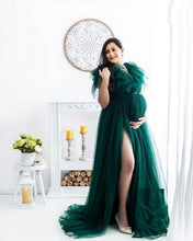 Load image into Gallery viewer, G823, Bottle Green Ruffled Maternity Shoot  Gown, Size (All)pp