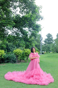 G555, Peach Ruffled Maternity Shoot  Gown, Size(All)