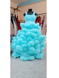 G1648, Ice Blue Ruffled Maternity Shoot Gown, Size (ALL)pp