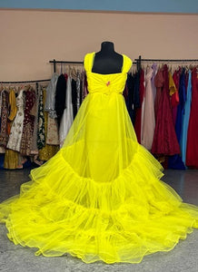 G99, Yellow Ruffled Maternity Shoot Trail Gown, Size(All)pp